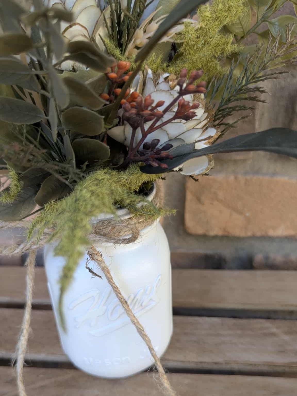 Fall Wood Flower Mason Jar Arrangement, Thanksgiving Table Centerpiece, Thanksgiving Hostess Gift, Autumn Wooden Flower Table Centerpiece