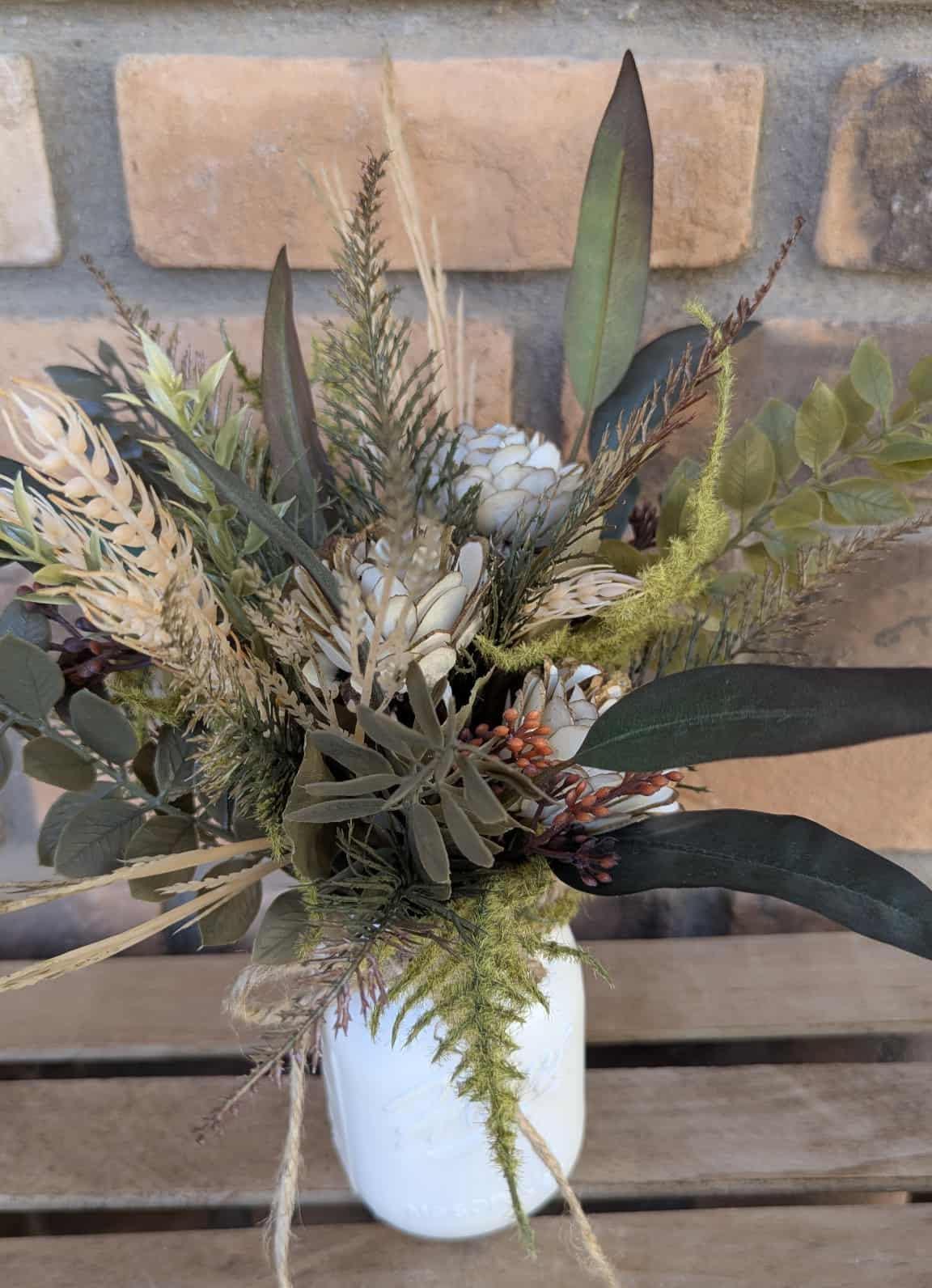 Fall Wood Flower Mason Jar Arrangement, Thanksgiving Table Centerpiece, Thanksgiving Hostess Gift, Autumn Wooden Flower Table Centerpiece