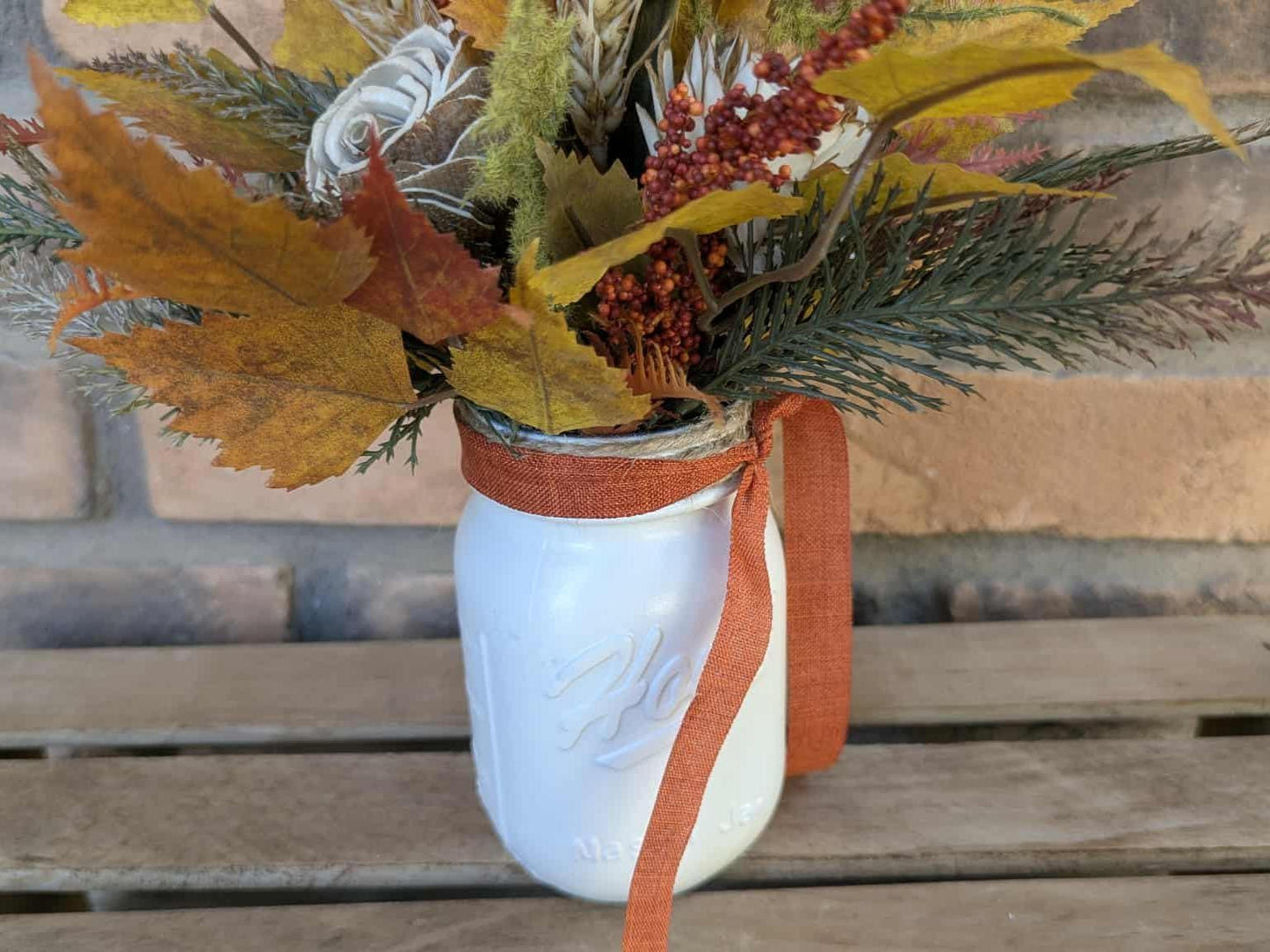 Fall Wood Flower Mason Jar Arrangement, Thanksgiving Table Centerpiece, Thanksgiving Hostess Gift, Autumn Wooden Flower Table Centerpiece