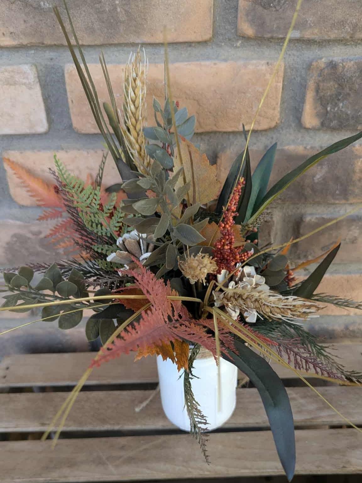 Fall Wood Flower Mason Jar Arrangement, Thanksgiving Table Centerpiece, Thanksgiving Hostess Gift, Autumn Wooden Flower Table Centerpiece