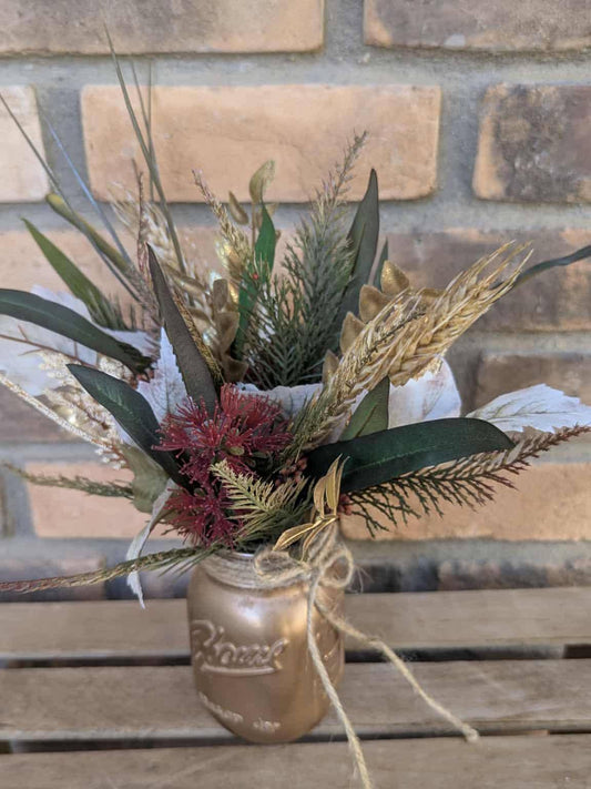 Fall Wood Flower Mason Jar Arrangement, Thanksgiving Table Centerpiece, Thanksgiving Hostess Gift, Autumn Wooden Flower Table Centerpiece
