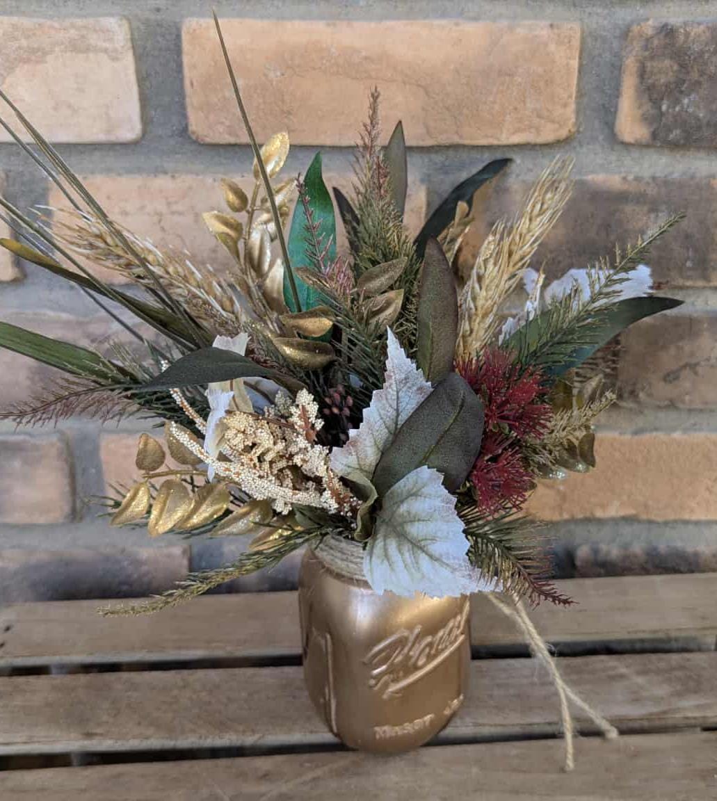 Fall Wood Flower Mason Jar Arrangement, Thanksgiving Table Centerpiece, Thanksgiving Hostess Gift, Autumn Wooden Flower Table Centerpiece