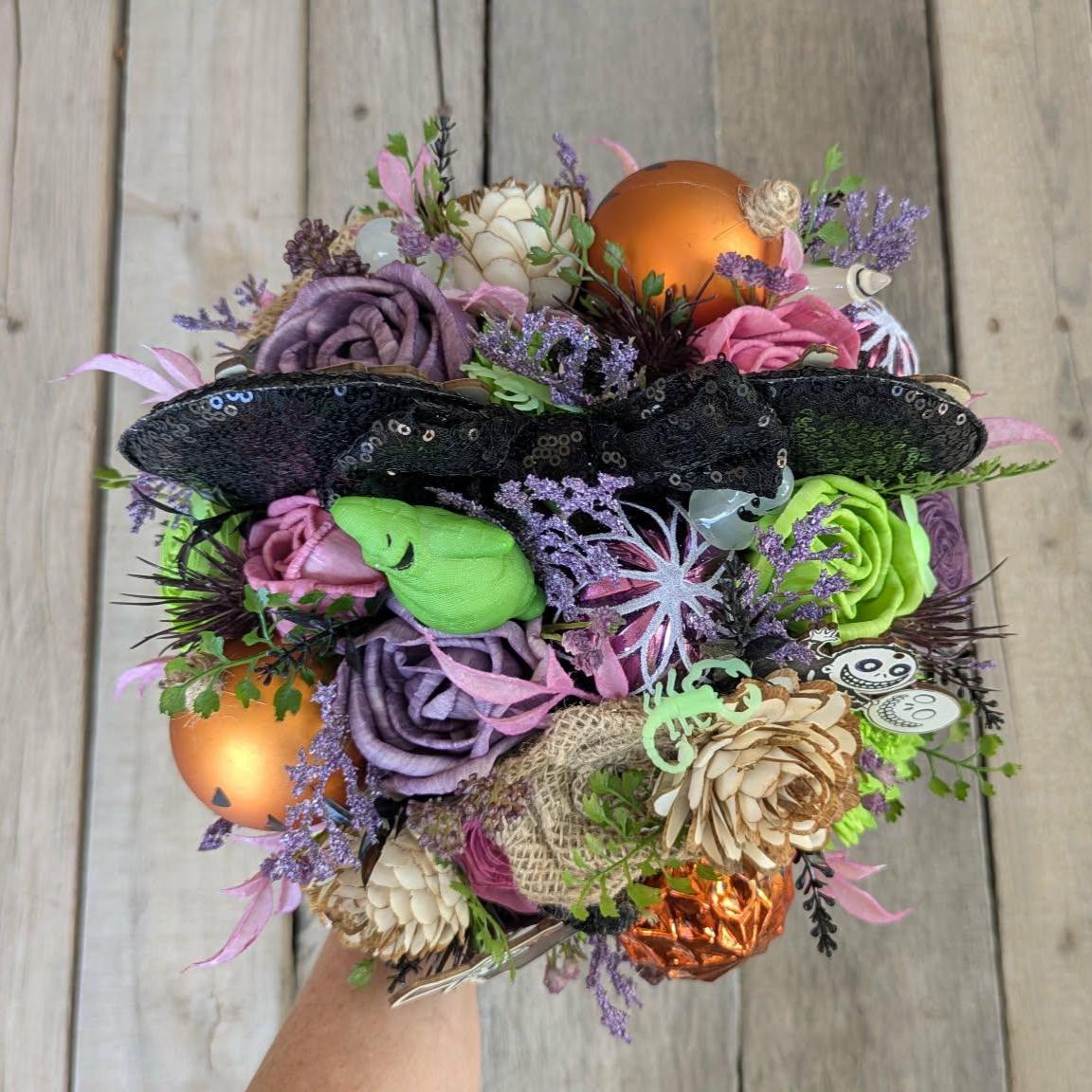 Oogie Boogie Nightmare Before Christmas Inspired Wood Flower Bouquet, Cosplay Bridal Bouquet, Halloween Wedding Flowers, Jack and Sally