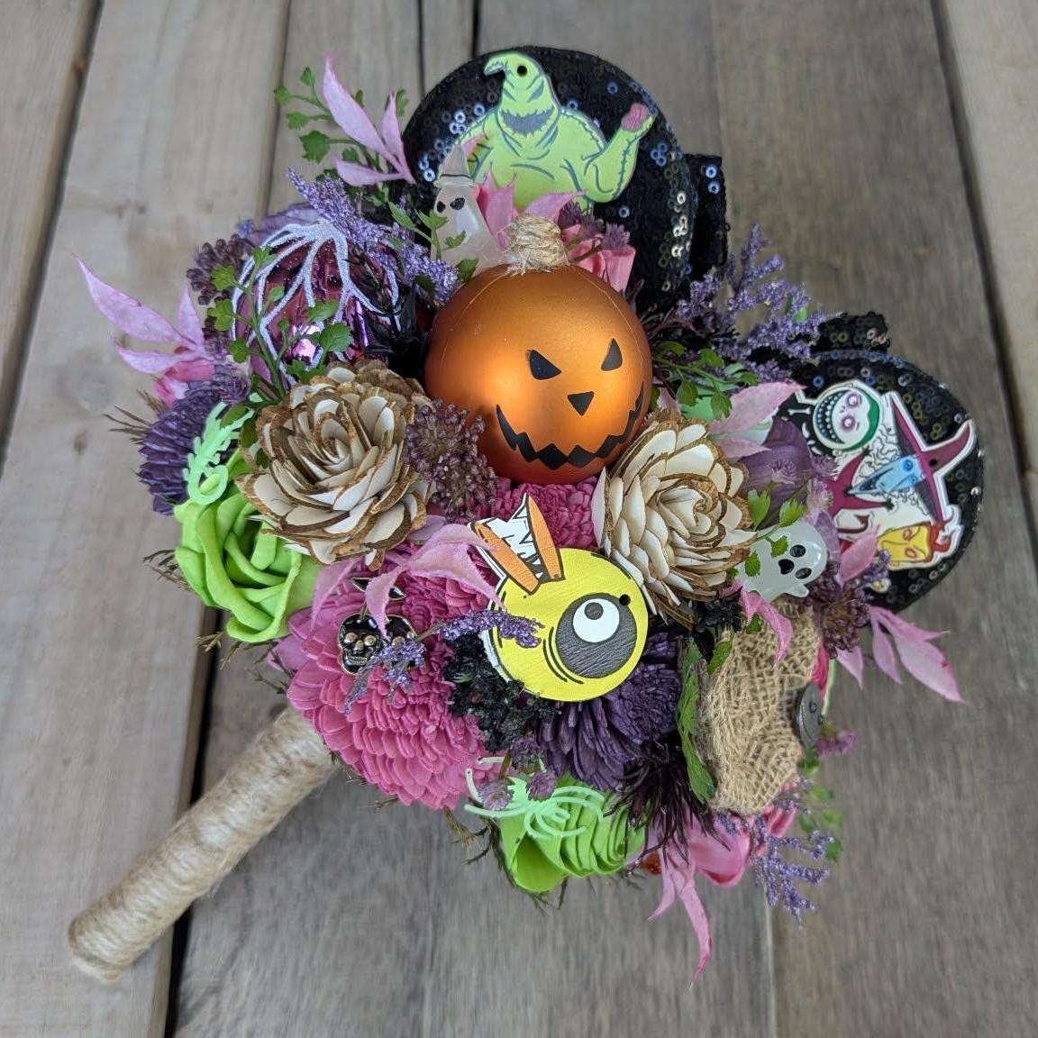 Oogie Boogie Nightmare Before Christmas Inspired Wood Flower Bouquet, Cosplay Bridal Bouquet, Halloween Wedding Flowers, Jack and Sally