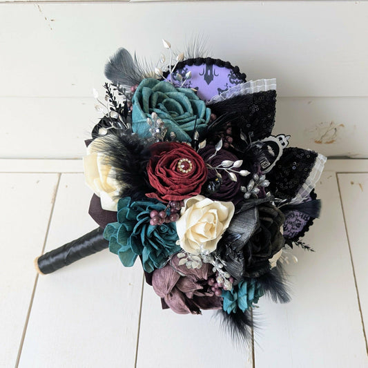 Haunted Mansion Themed Bridal Bouquet, Haunted Wedding Wood Flower Bouquet, Halloween Themed Party Flowers, Wedding Bouquet Flowers