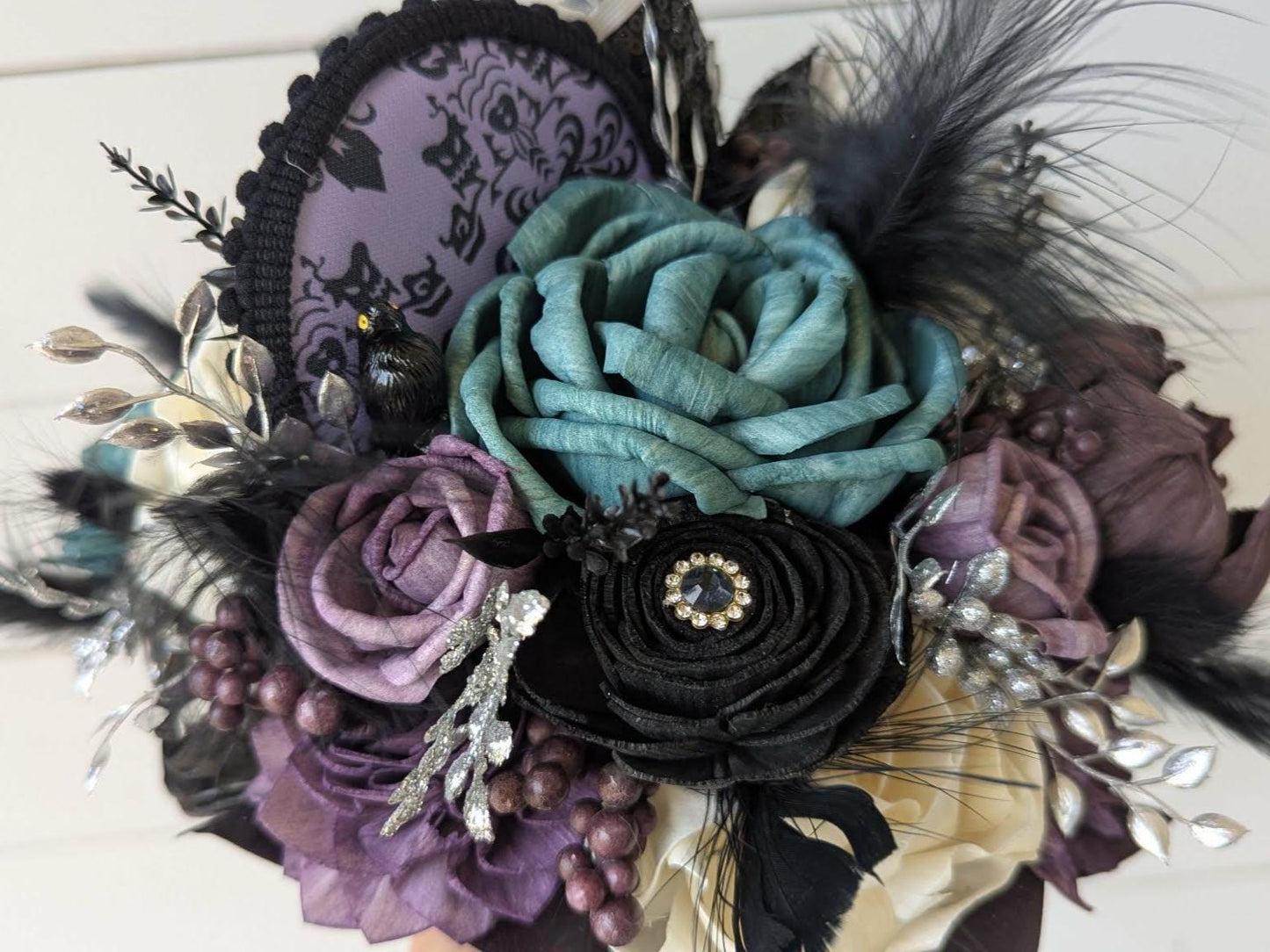 Haunted Mansion Themed Bridal Bouquet, Haunted Wedding Wood Flower Bouquet, Halloween Themed Party Flowers, Wedding Bouquet Flowers