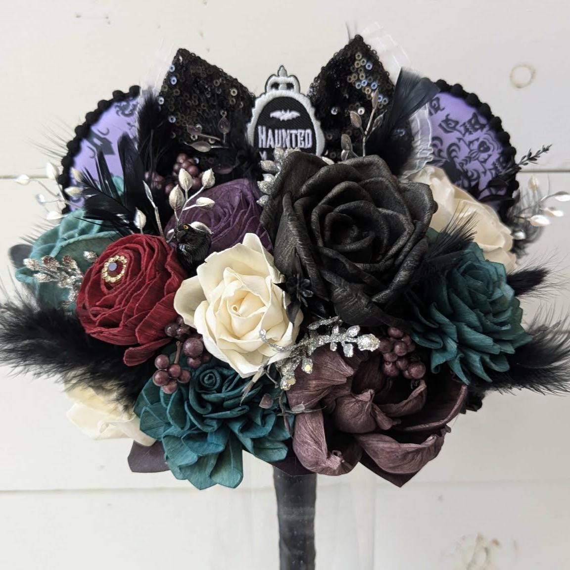 Haunted Mansion Themed Bridal Bouquet, Haunted Wedding Wood Flower Bouquet, Halloween Themed Party Flowers, Wedding Bouquet Flowers