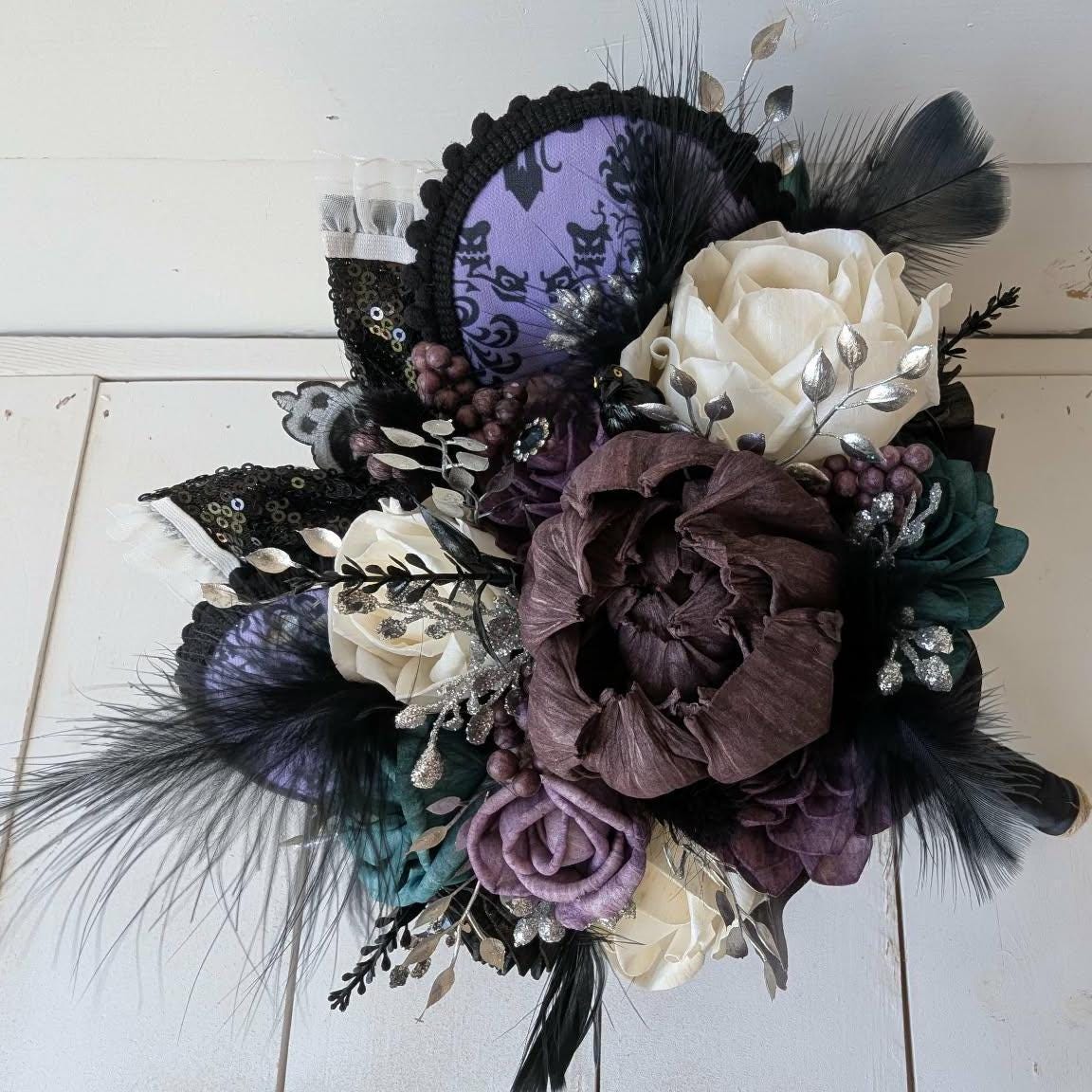 Haunted Mansion Themed Bridal Bouquet, Haunted Wedding Wood Flower Bouquet, Halloween Themed Party Flowers, Wedding Bouquet Flowers