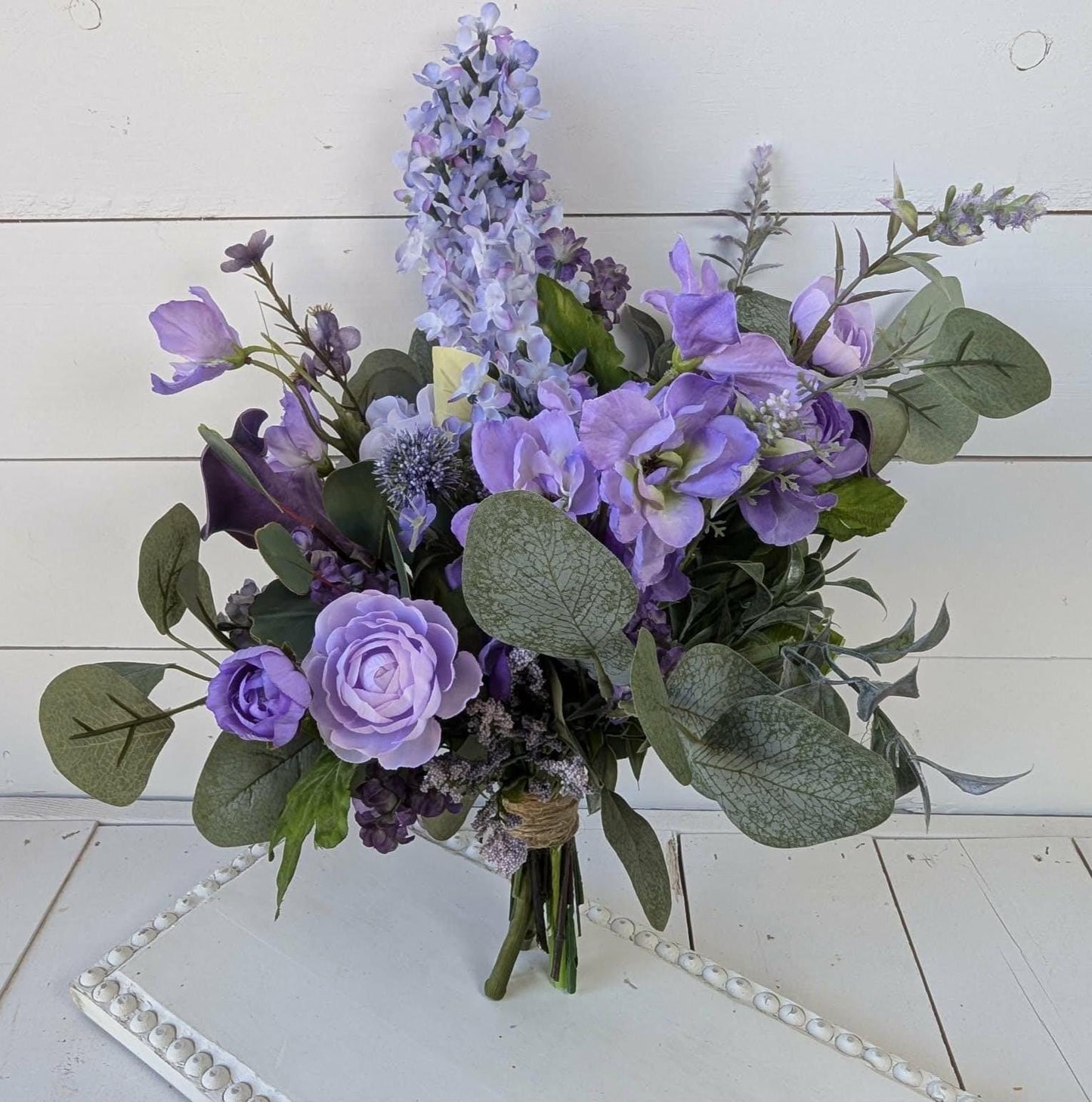 6 PIECE SET Lavender and Lilac Wedding Bouquet Set, Silk Flower Bridal Bouquet, Bridesmaid Bouquet, Boutonnieres, Hydrangea Wedding Flowers