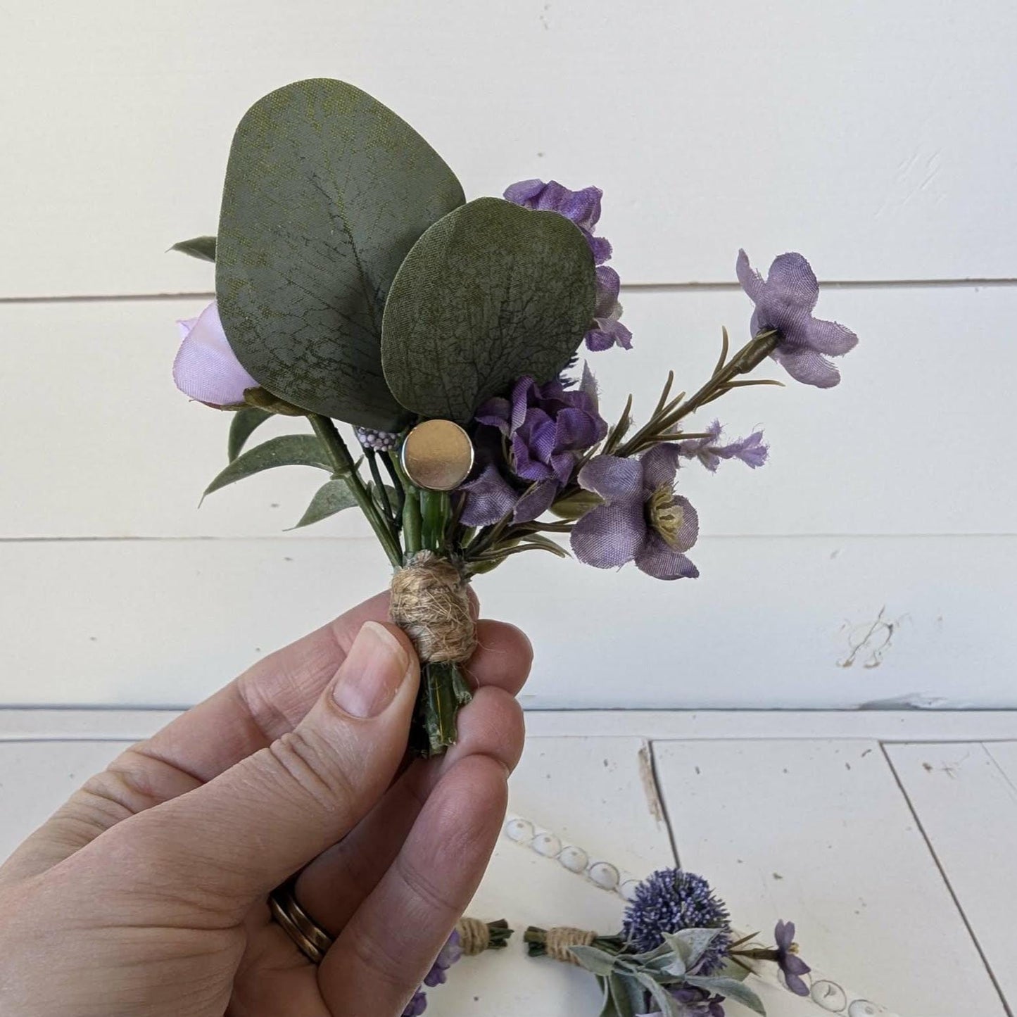 6 PIECE SET Lavender and Lilac Wedding Bouquet Set, Silk Flower Bridal Bouquet, Bridesmaid Bouquet, Boutonnieres, Hydrangea Wedding Flowers