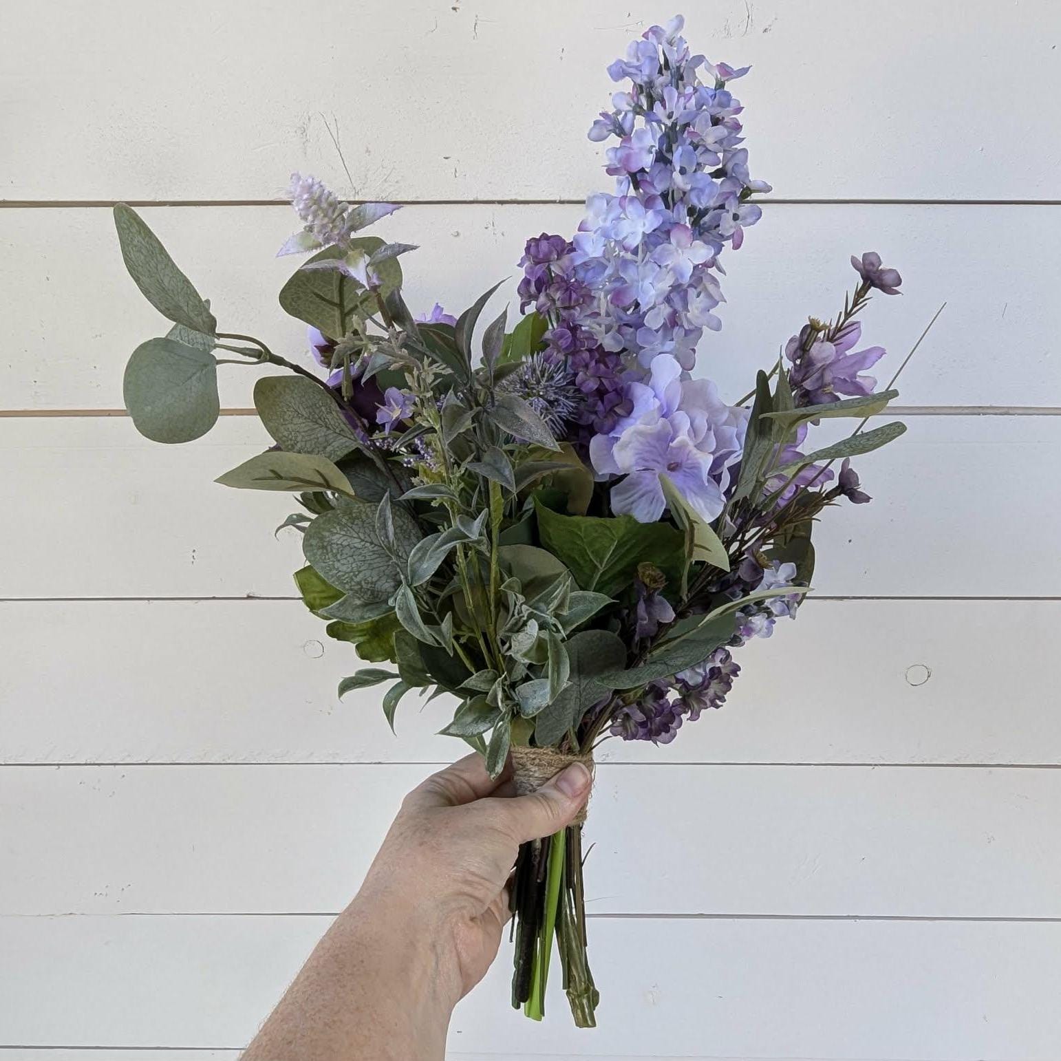 6 PIECE SET Lavender and Lilac Wedding Bouquet Set, Silk Flower Bridal Bouquet, Bridesmaid Bouquet, Boutonnieres, Hydrangea Wedding Flowers