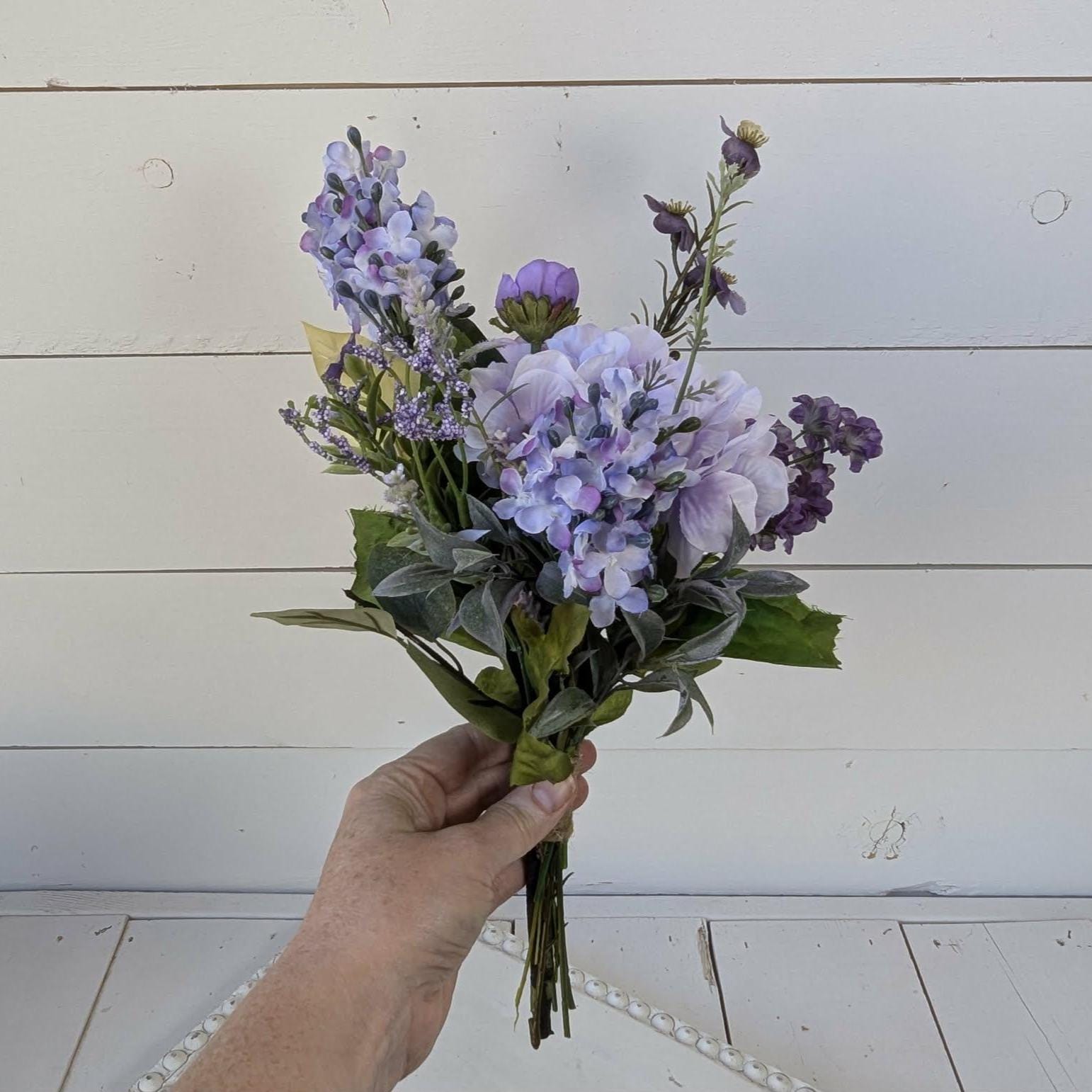 6 PIECE SET Lavender and Lilac Wedding Bouquet Set, Silk Flower Bridal Bouquet, Bridesmaid Bouquet, Boutonnieres, Hydrangea Wedding Flowers
