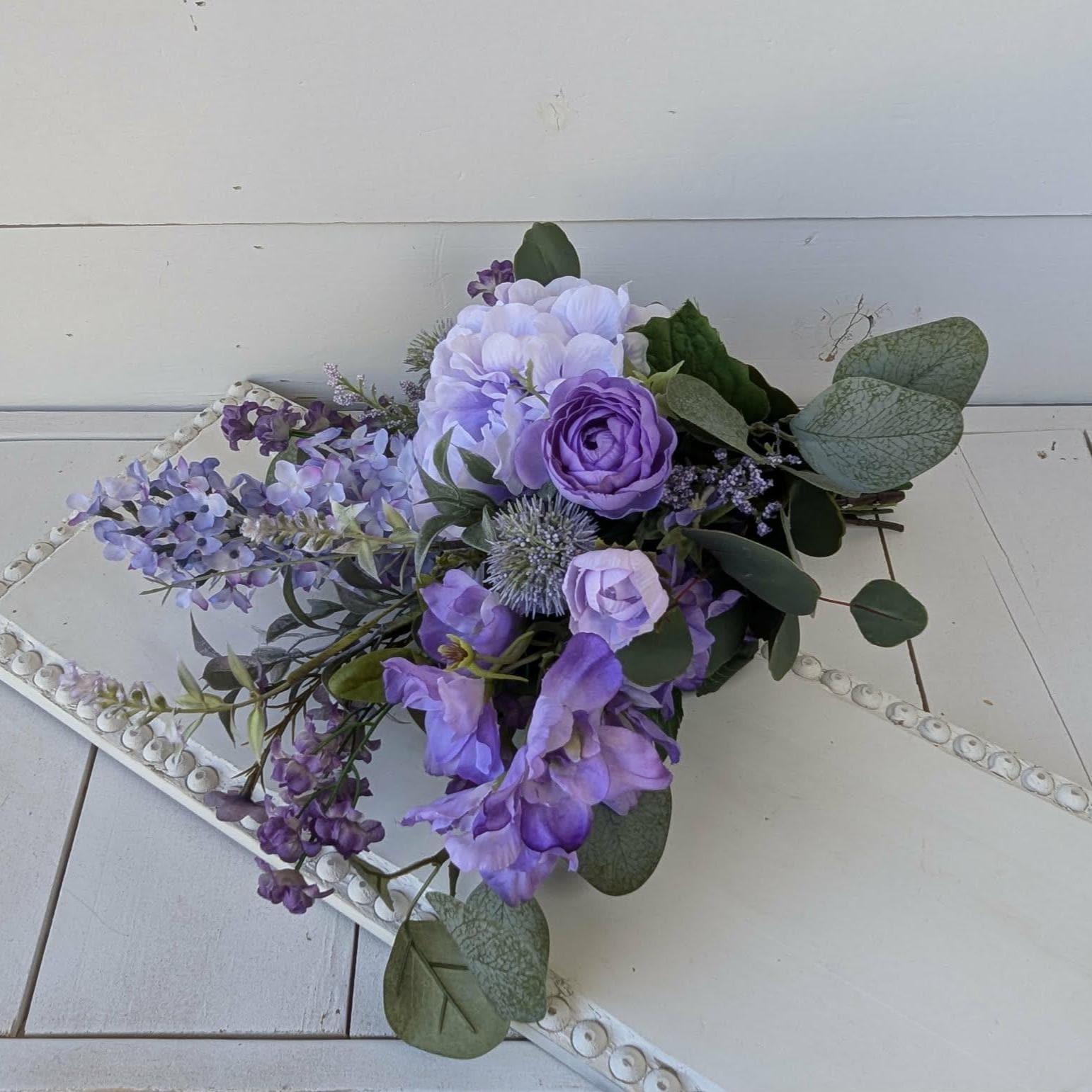 6 PIECE SET Lavender and Lilac Wedding Bouquet Set, Silk Flower Bridal Bouquet, Bridesmaid Bouquet, Boutonnieres, Hydrangea Wedding Flowers