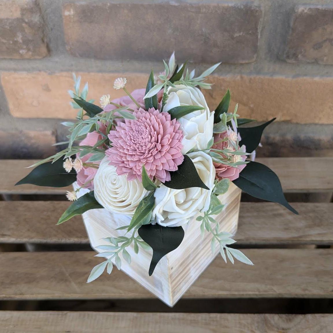 Pink and Cream Wood Flower Floral Arrangement, Table Centerpiece, Flower Box, Get Well, Flower Arrangement, Shelf Decor Mother's Day