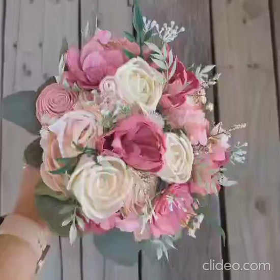 Wood Flower Bouquet, Wedding Bouquets for Bride, Pink Bridal Bouquet, Pink Wooden Flower Bouquet, Quinceanera Bouquet, Bridesmaid Bouquet
