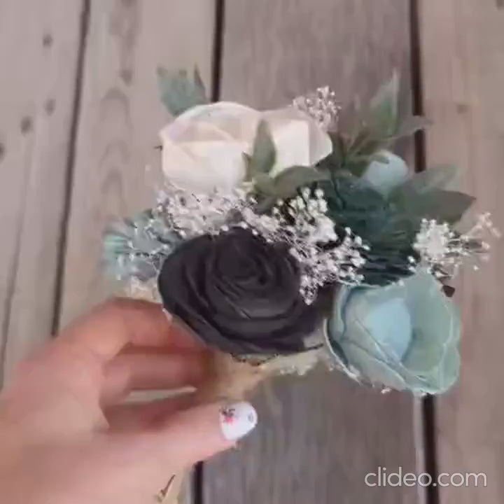 Mason Jar Bouquet with Wood Flowers, Wood Flower Table Centerpiece, Wedding Reception Decor, Wedding Centerpiece, Wood Flower Bouquet