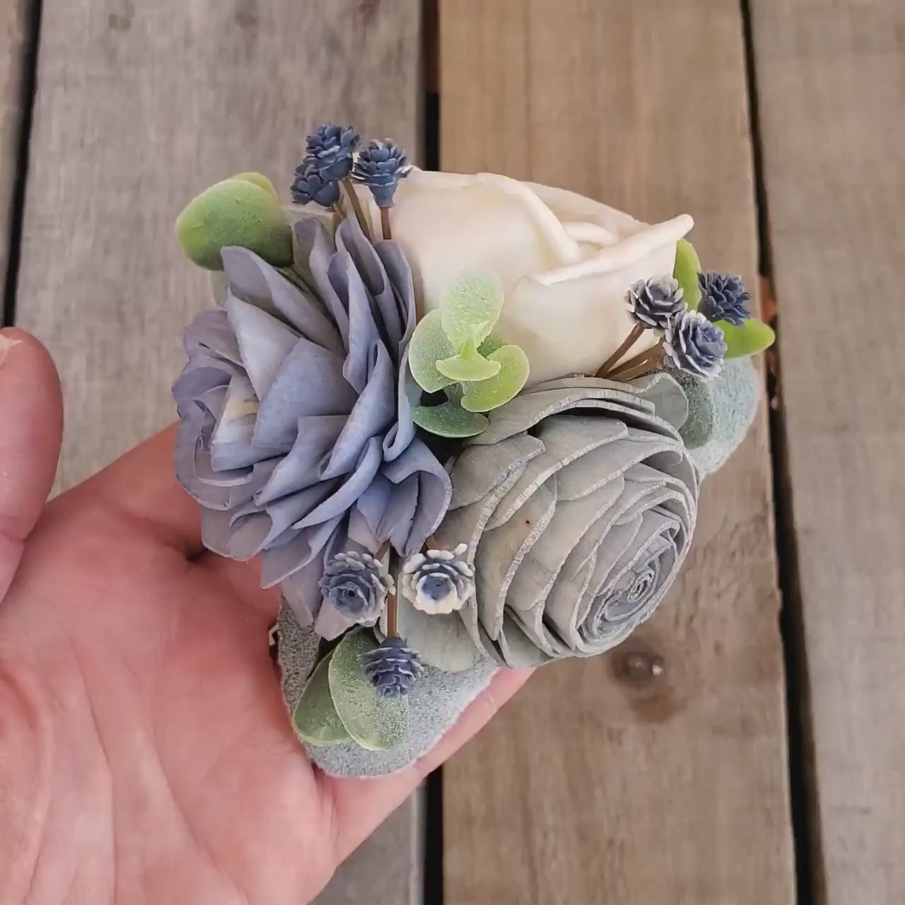 Corsage with Wood Flowers, Sola Wood Flower Wrist Corsage for Prom, Corsage Wristlet for Wedding