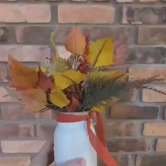 Fall Wood Flower Mason Jar Arrangement, Thanksgiving Table Centerpiece, Thanksgiving Hostess Gift, Autumn Wooden Flower Table Centerpiece
