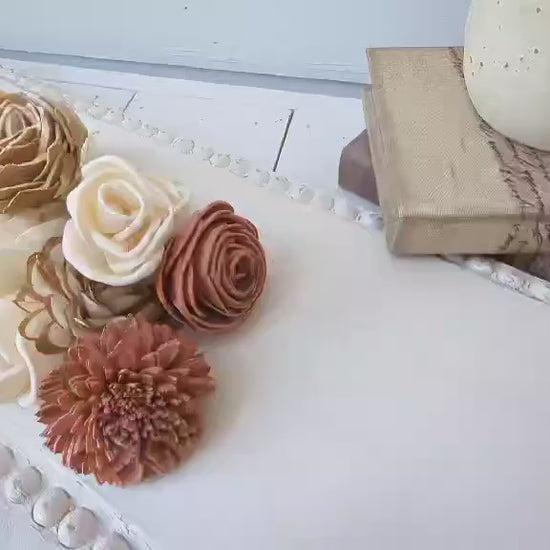 Sola Wood Flowers for Crafting in Natural Cream, Bark, & Accent color, DIY Wooden Flowers for Wedding Cake, Bouquets, Corsage, Boutonnieres