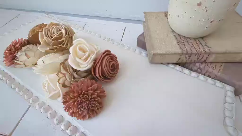 Sola Wood Flowers for Crafting in Natural Cream, Bark, & Accent color, DIY Wooden Flowers for Wedding Cake, Bouquets, Corsage, Boutonnieres