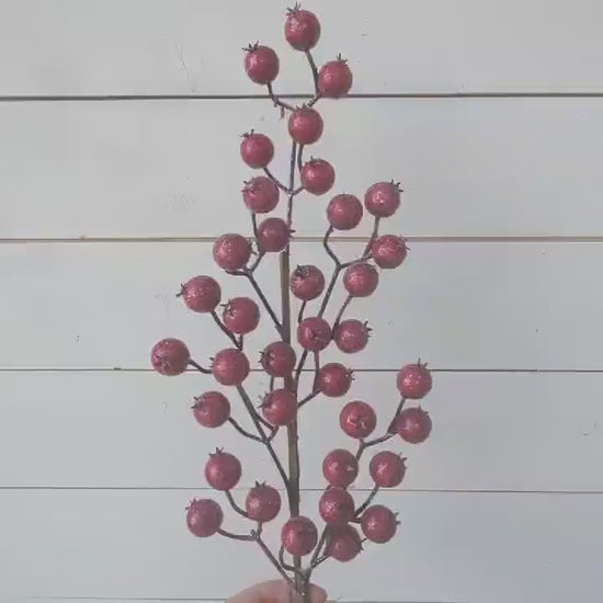 Red Glitter Berry Pods for Holiday Floral Arranging & Tree, Cranberries for Christmas Crafting, Sparkle Cranberries DIY Floral Arrangement
