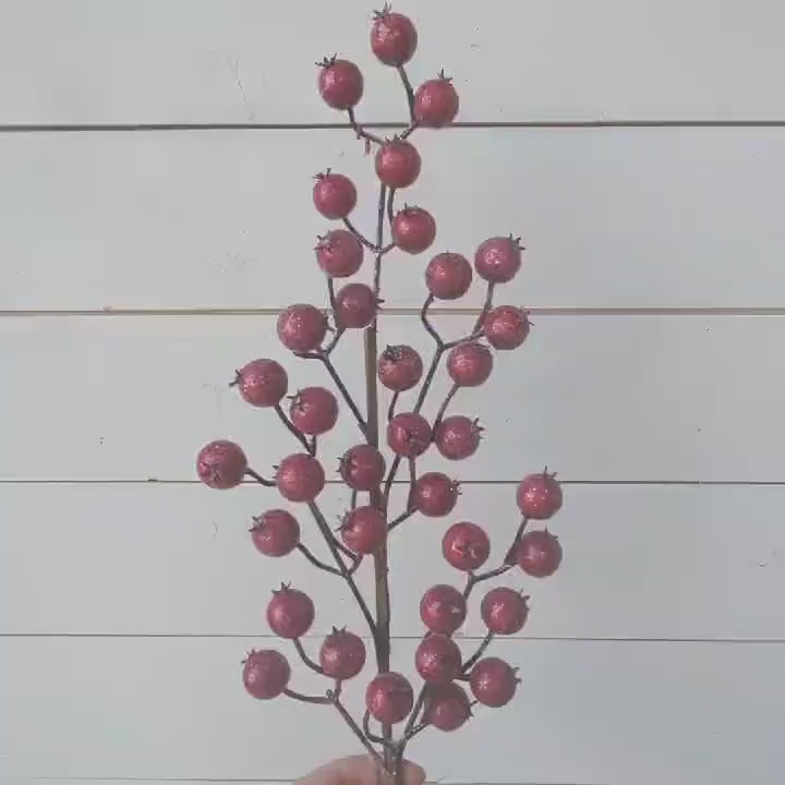 Red Glitter Berry Pods for Holiday Floral Arranging & Tree, Cranberries for Christmas Crafting, Sparkle Cranberries DIY Floral Arrangement