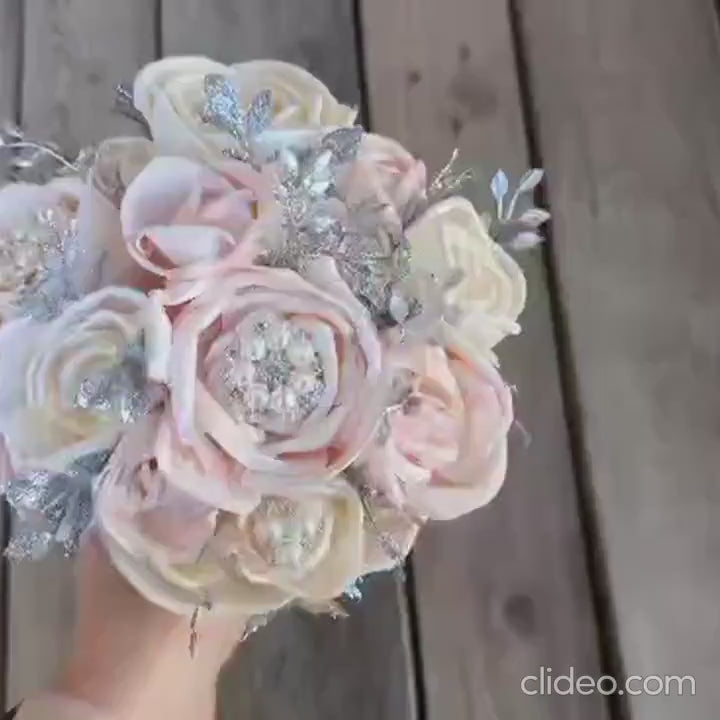 Wood Flower Bridal Bouquet, Silver Brooch Quinceanera Bouquet, Wood Bridal Bouquet, Wooden Flowers Bouquet, Rose Quince Bouquet