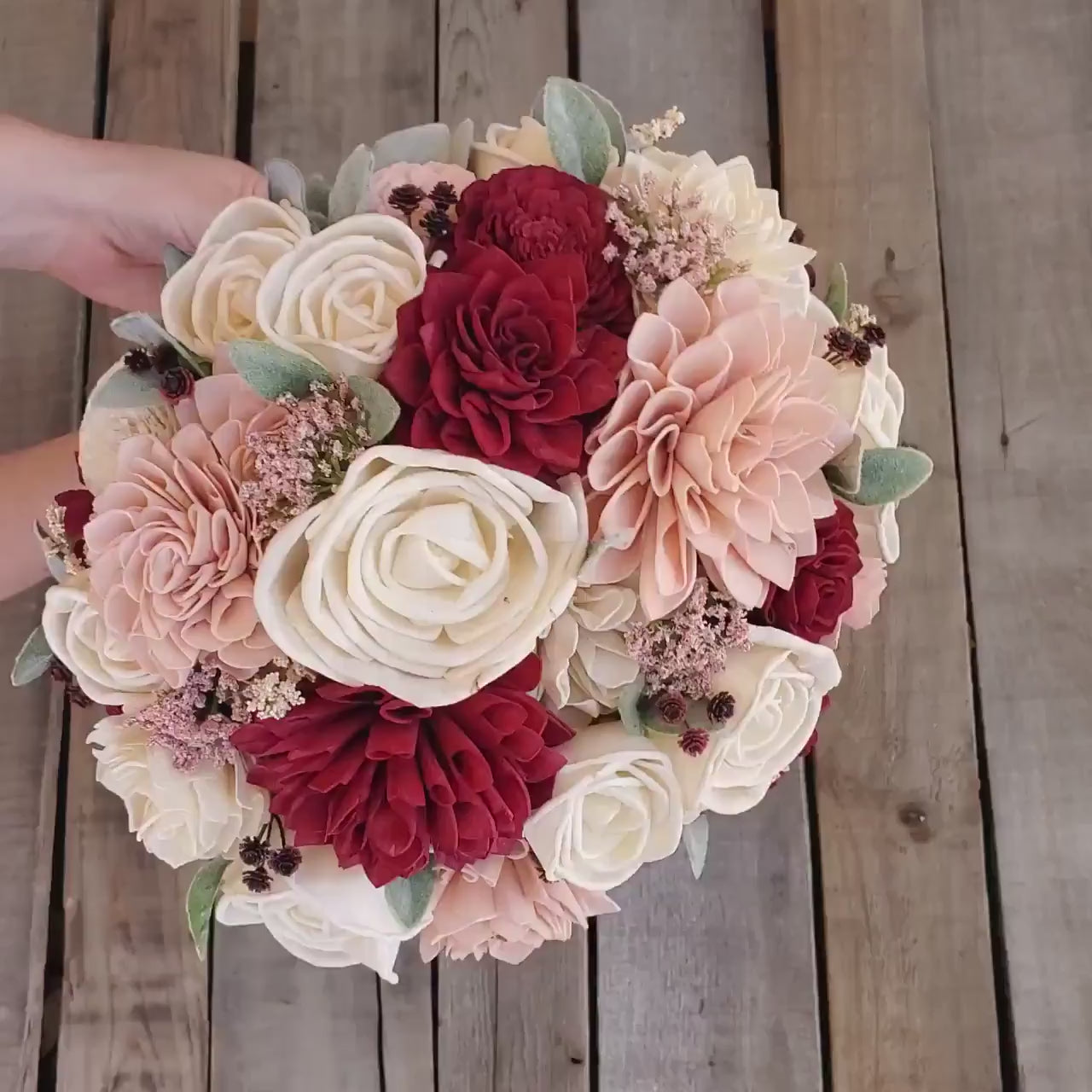 Burgundy Wood Flower Bouquet, Burgundy and Blush Bouquet, Wooden Flower Bouquet, Wedding Bouquet, Quinceanera Bouquet, Bridal Bouquet