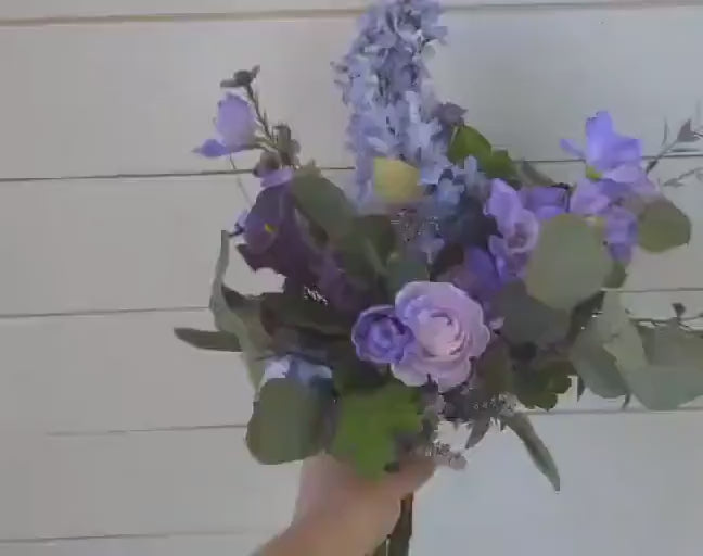 6 PIECE SET Lavender and Lilac Wedding Bouquet Set, Silk Flower Bridal Bouquet, Bridesmaid Bouquet, Boutonnieres, Hydrangea Wedding Flowers