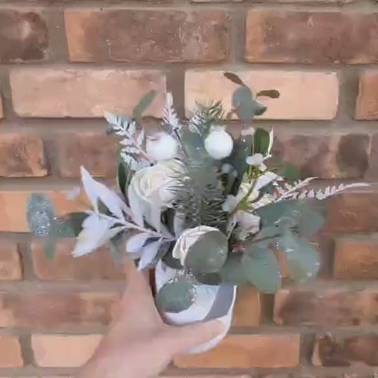 Holiday Wood Flower Mason Jar Arrangement, Christmas Centerpiece, Holiday Hostess Gift, Wooden Flower Table Centerpiece, Festive Florals