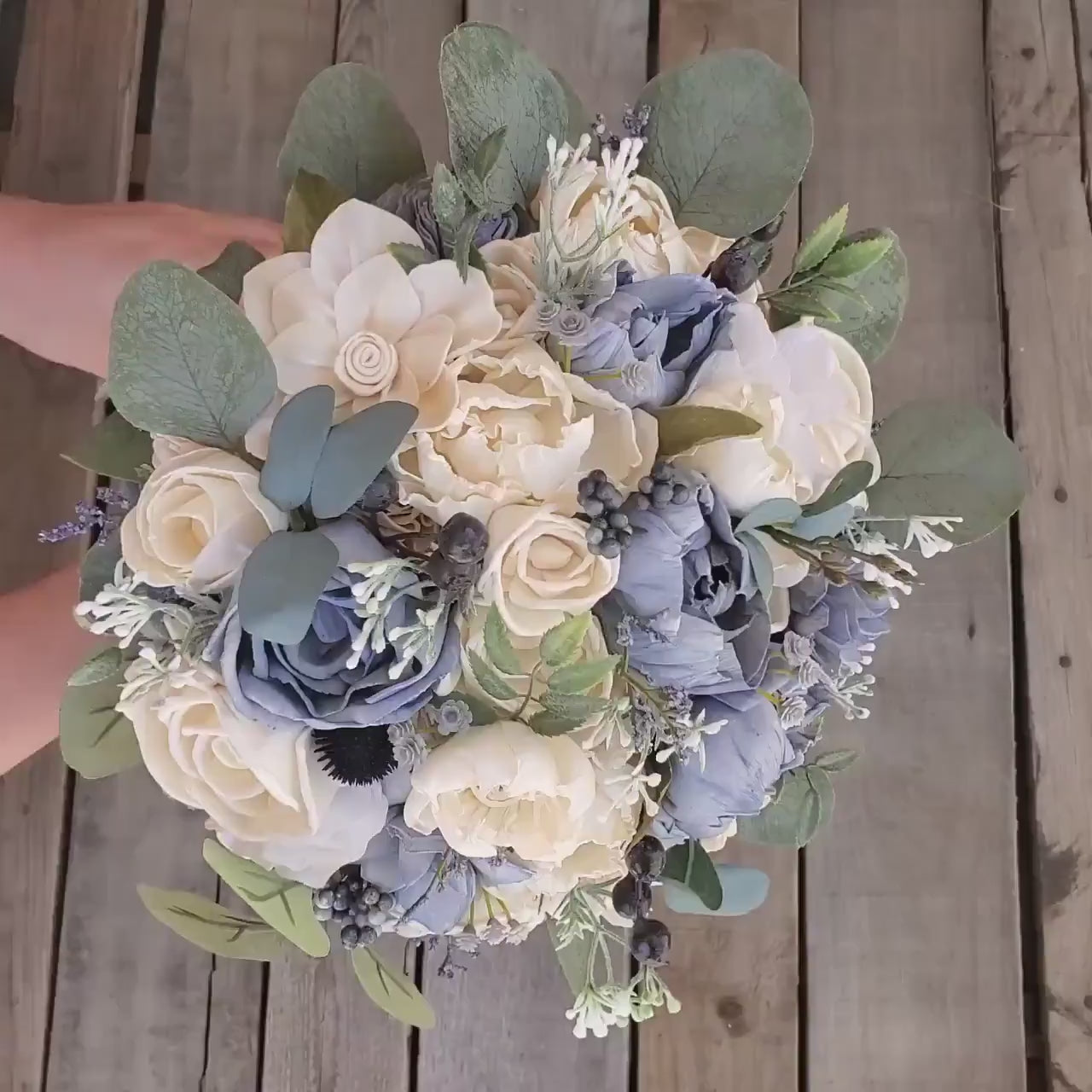 Dusty Blue Sola Wood Flower Bridal Bouquet, Slate Blue Wedding Flowers, Bridesmaid Bouquet