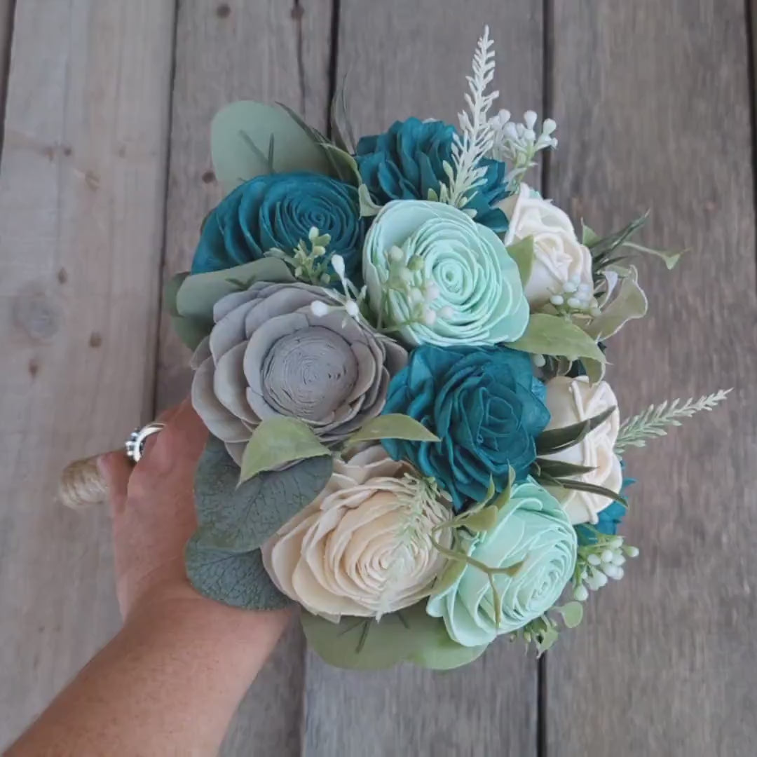 Wood Flower Beach Wedding Bouquet, Wooden Flowers Bridal Bouquet, Beach Inspired Themed Wedding, Artificial Wedding Flowers, Sola Flowers