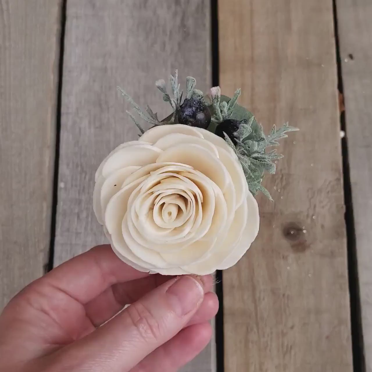 Groom Boutonniere, Wood Wedding Flower Boutonnieres, Sola Wood Flowers Eucalyptus