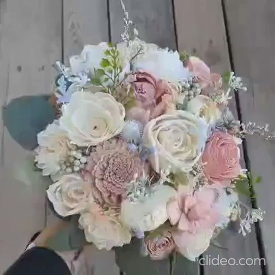 Wood Flower Bouquet, Blush Bridal Bouquet, Wooden Flower Bouquet, Blush Wedding Bouquet, Wedding Flowers for Bridesmaid, Sola Wood Flowers