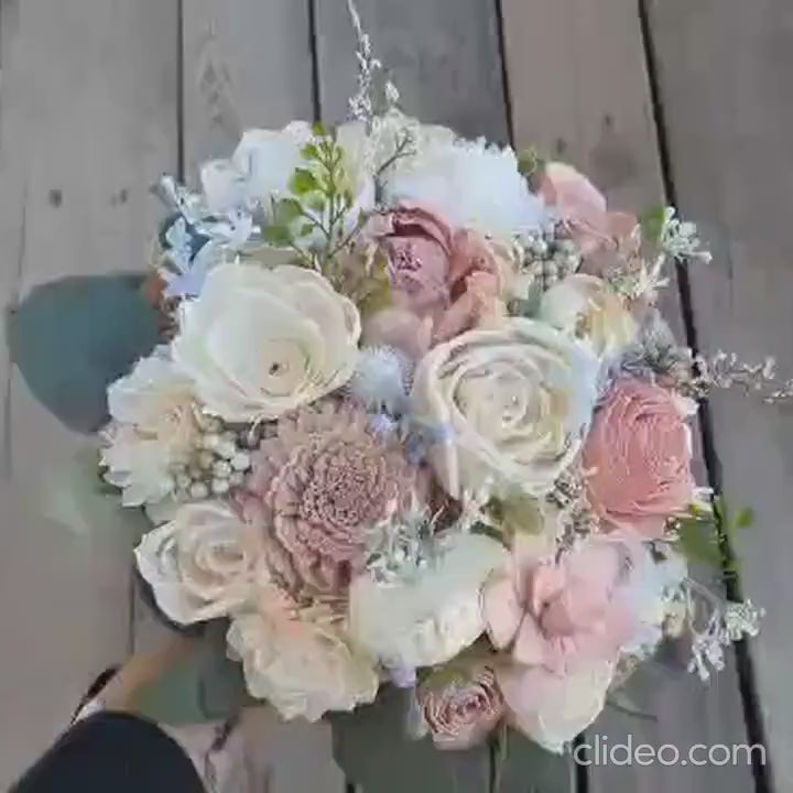 Wood Flower Bouquet, Blush Bridal Bouquet, Wooden Flower Bouquet, Blush Wedding Bouquet, Wedding Flowers for Bridesmaid, Sola Wood Flowers