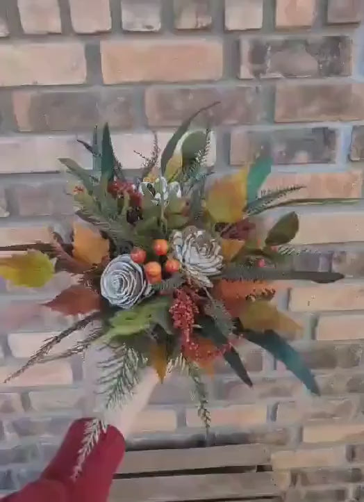 Fall Centerpiece for Thanksgiving Table, Fall Floral Arrangement, Thanksgiving Centerpiece, Fall Home Decor, Wood Flower Centerpiece Box