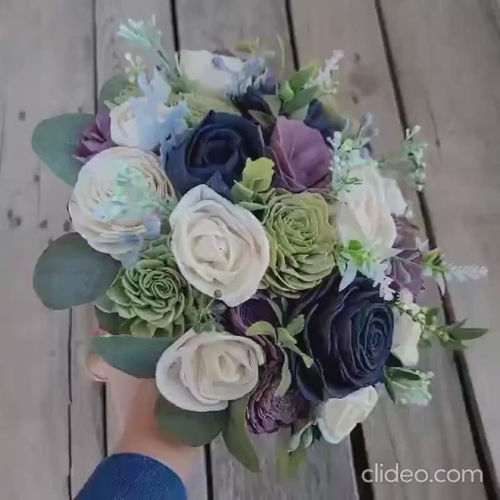 Lavender Bridal Bouquet, Wood Flower Bridal Boutique, Lavender Bride Bouquet, Fake Wedding Flowers, Navy Wedding Bouquet