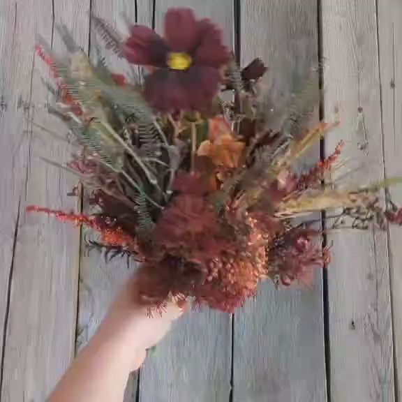 Fall Artificial Wedding Bouquets and Boutonnieres Set, Bridal Flowers Set, Bridal Bouquet, Bridesmaid Bouquet, Fake Wedding Flowers