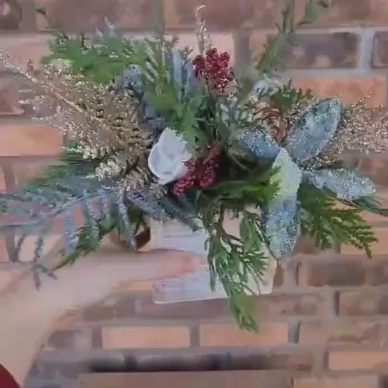 Christmas Centerpiece Box with Wood Flowers, Holiday Floral Arrangement, Holiday Centerpiece, Christmas Home Decor, Holiday Party Gift