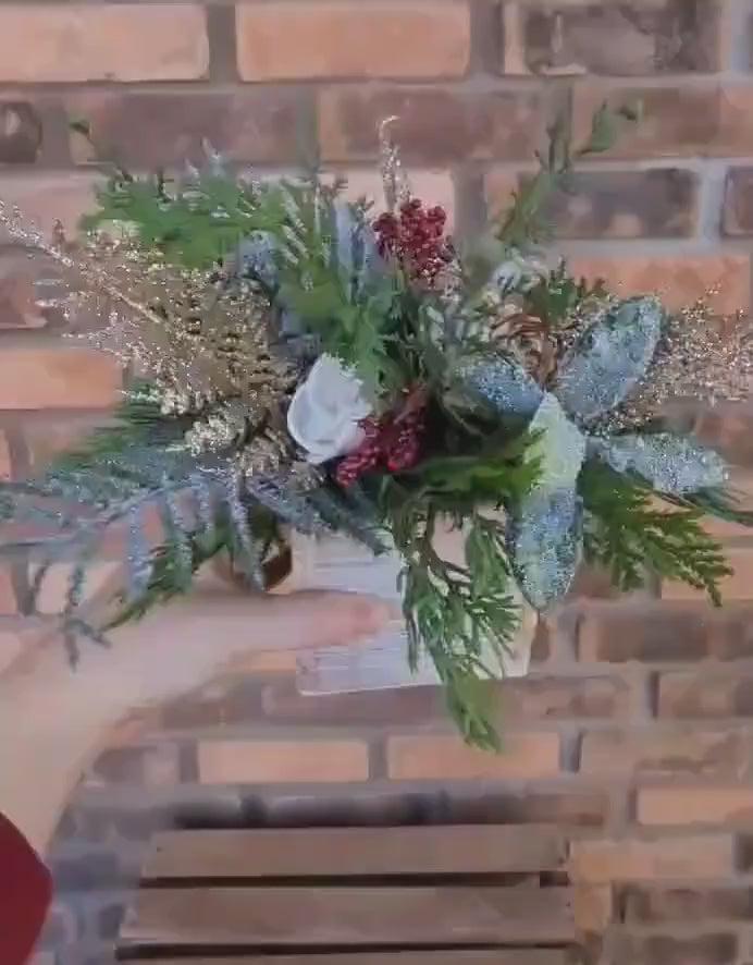 Christmas Centerpiece Box with Wood Flowers, Holiday Floral Arrangement, Holiday Centerpiece, Christmas Home Decor, Holiday Party Gift