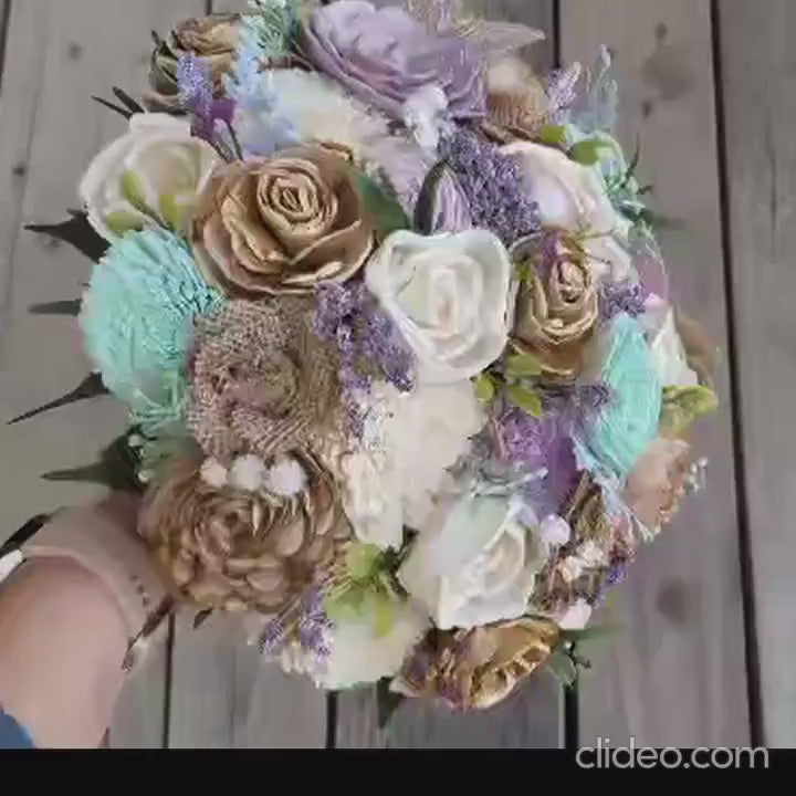 Wood Flower Bouquet, Burlap Bouquet, Lavender Wedding Bouquet, Wooden Bridal Bouquet, Wood Wedding Flowers, Wood Bouquet, Rustic Wedding