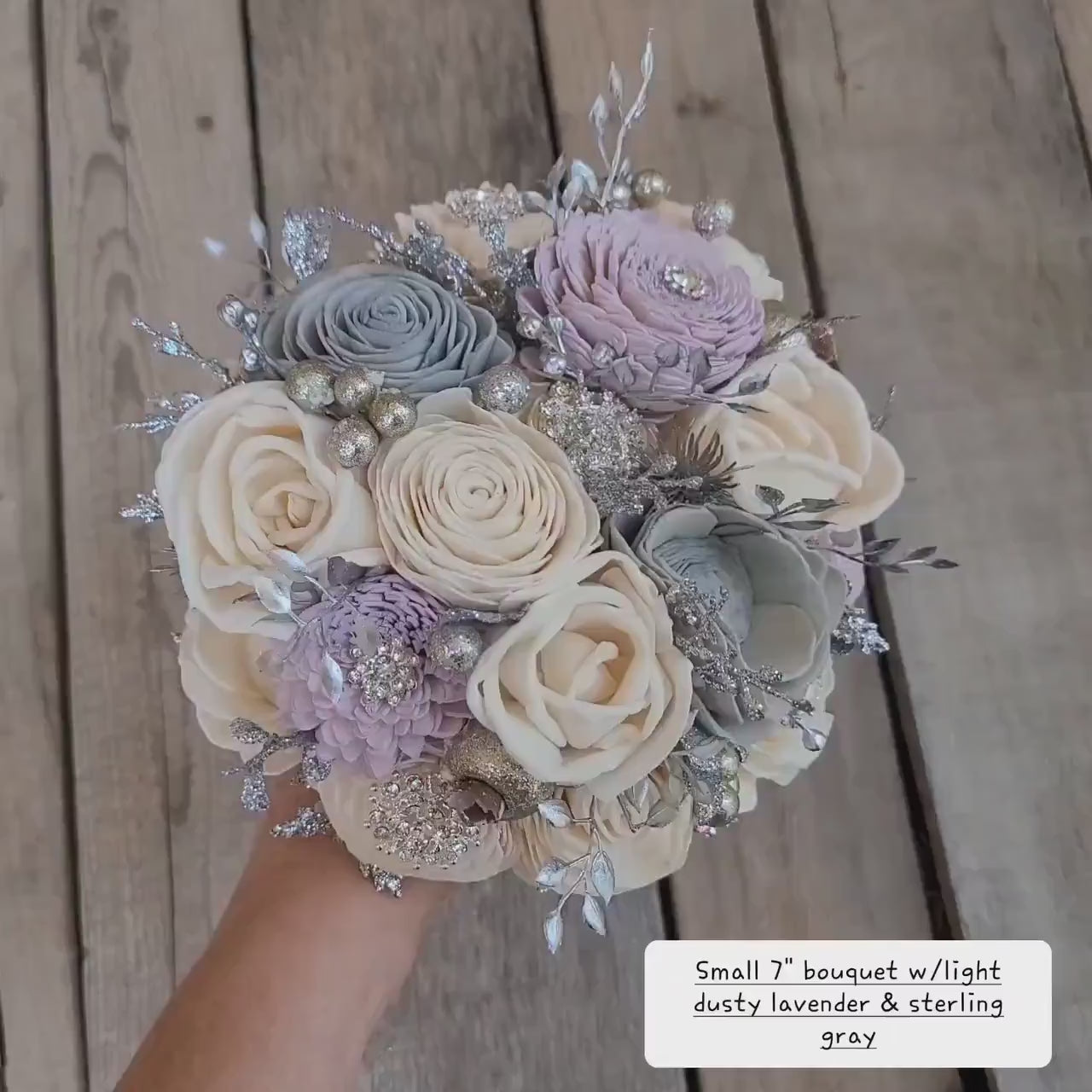 Silver Wood Flower Brooch Bouquet, Bling Wedding Bouquet, Bridal Brooch Bouquet, Wooden Bridal Bouquet