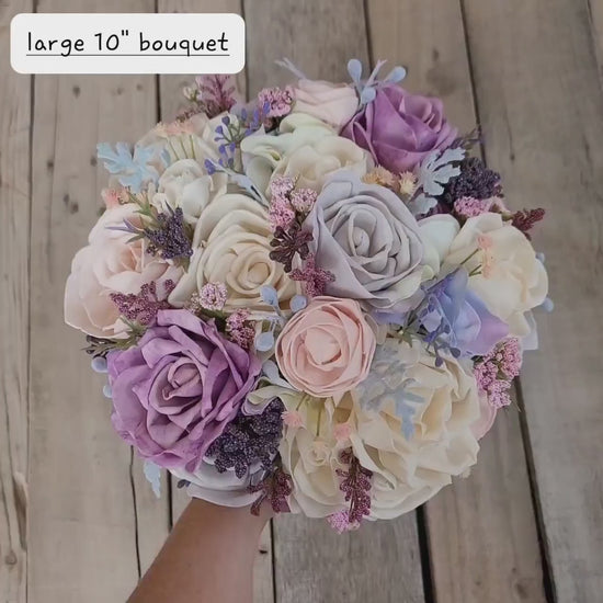 Wood Flower Bouquet, Lavender Wedding Bouquet, Blush Bridal Bouquet, Fake Wedding Flowers