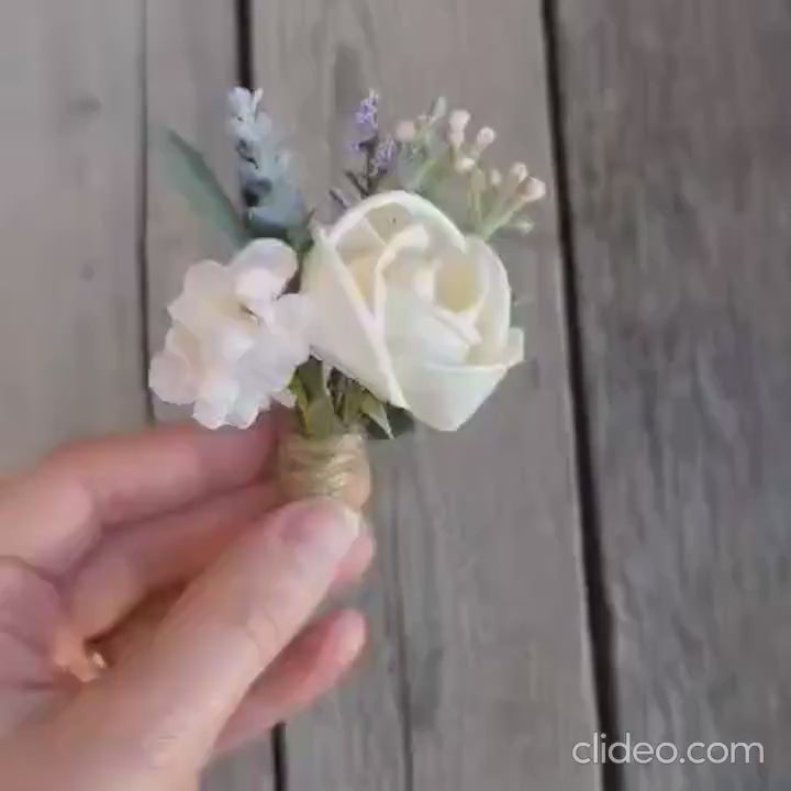 Lavender Boutonniere, Wood Flower Wedding Boutonniere, Rose Boutonniere, Fake Wedding Flowers