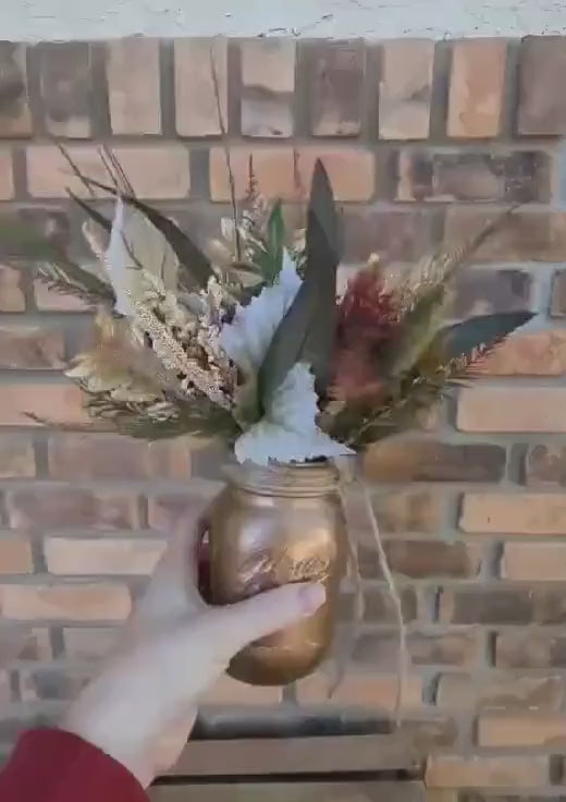 Fall Wood Flower Mason Jar Arrangement, Thanksgiving Table Centerpiece, Thanksgiving Hostess Gift, Autumn Wooden Flower Table Centerpiece