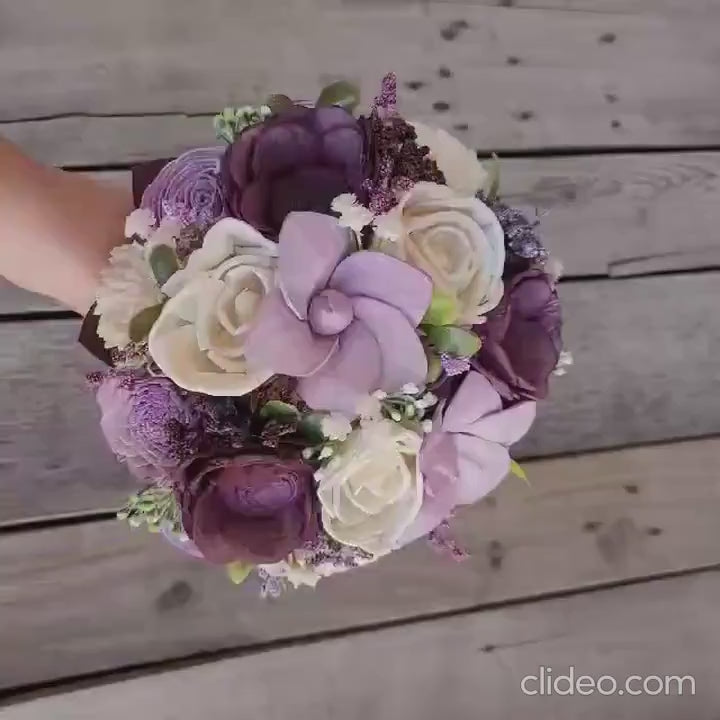 Plum Wood Flower Bouquet, Lavender Wedding Bouquets, Wood Bridal Bouquet, Wooden Flowers Bouquet, Bride Bouquet, Plum Wedding Flowers