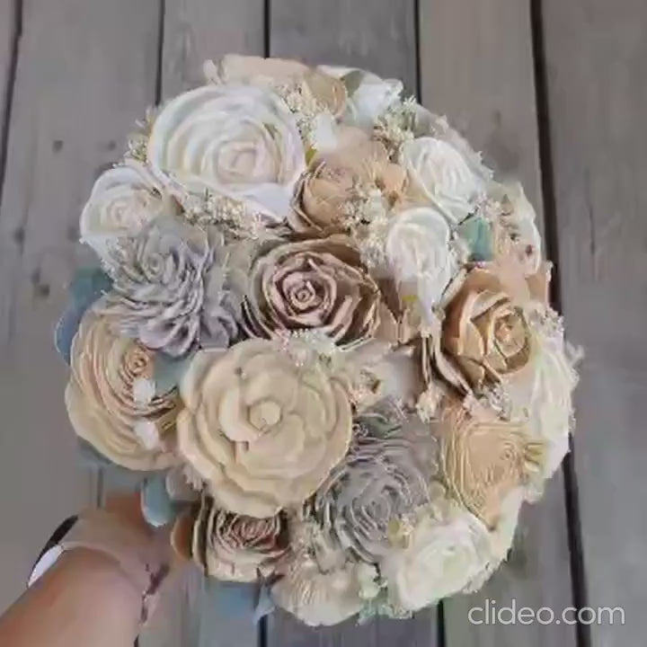 Fake Wedding Flowers, Wood Flower Bouquet, Wood Wedding Bouquet, Bride and Bridesmaid Bouquets, Sola Wood Flowers