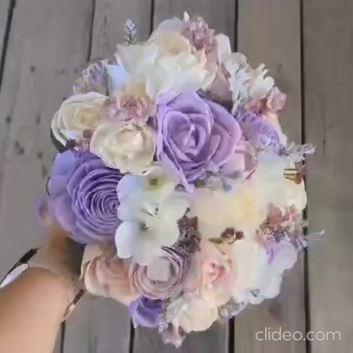 Lavender Wood Flower Bouquet, Purple Bridal Bouquet, Wedding Flowers, Wooden Flowers Bouquet, Wood Wedding Bouquet, Quinceanera Bouquet