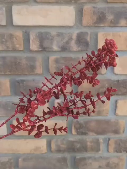 NEW Red Glitter Eucalyptus Stem, Artificial Red Eucalyptus for Crafting, Christmas Decor