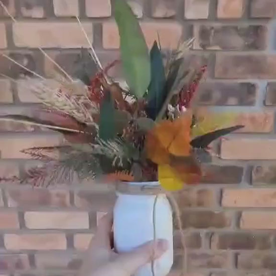 Fall Wood Flower Mason Jar Arrangement, Thanksgiving Table Centerpiece, Thanksgiving Hostess Gift, Autumn Wooden Flower Table Centerpiece